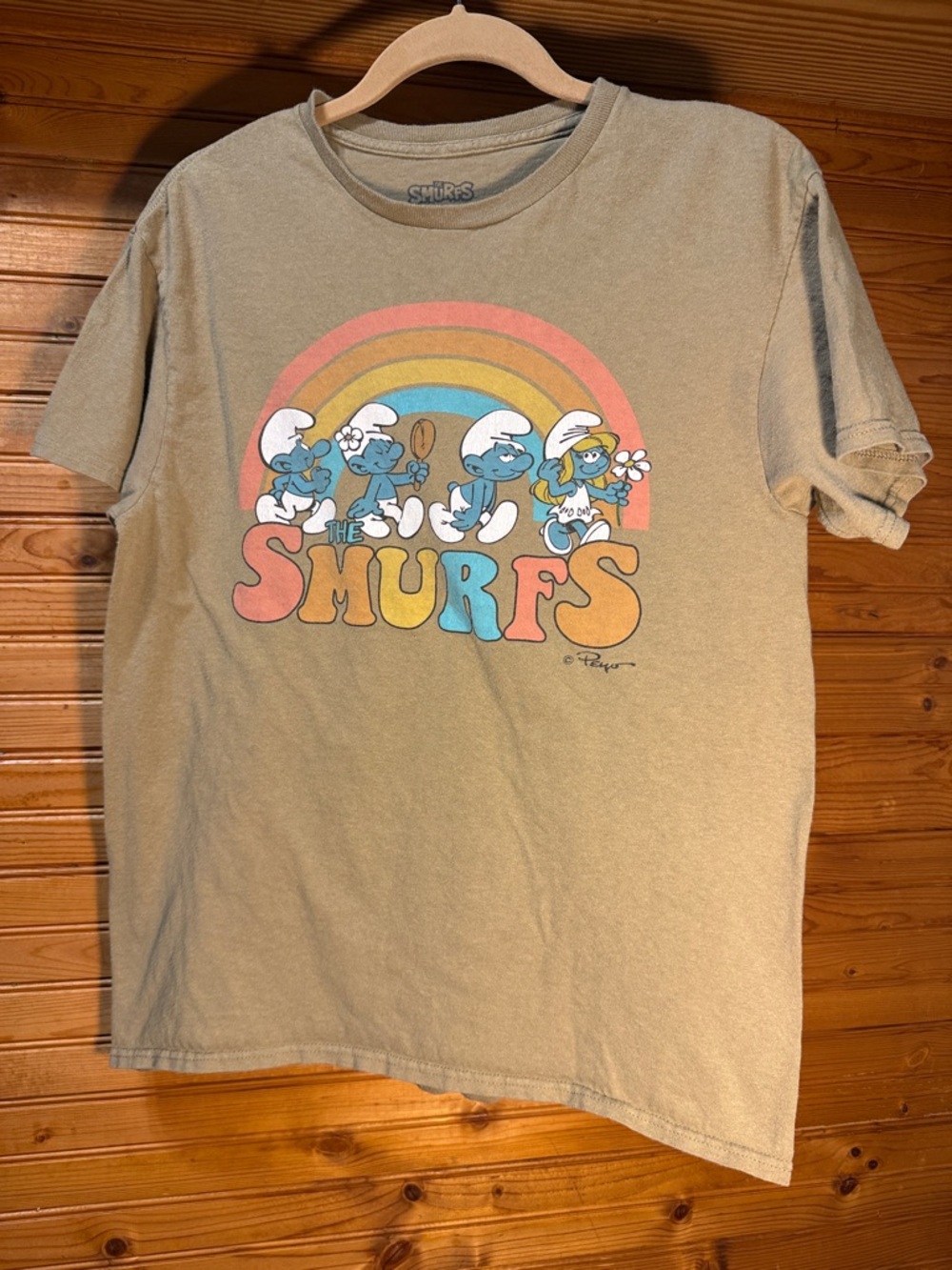 Smurfs Logo Crewneck Tee in Beige